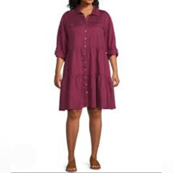 Westbound Women's Mini Dress XL Burgundy Red Tiered Babydoll Relaxed Fit A-line - Picture 2 of 12